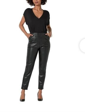 Black Faux Leather Jumpsuit - Sleek V-Neck Style